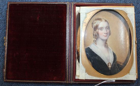 Henry Collen (1798-1872) Miniature of a young lady wearing a cameo brooch,